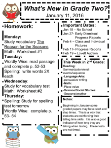 What’s New in Grade Two? Homework: January 11, 2016 Important Dates: