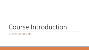 Course Introduction CS 2302 SPRING 2015