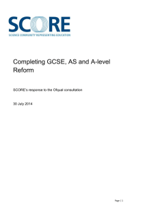Response to the Ofqual consultation on Completing GCSE, AS and A-Level reform