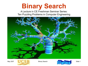 Binary Search A Lecture in CE Freshman Seminar Series: May 2007