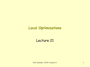 Local Optimizations Lecture 21 Prof. Fateman  CS164  Lecture 21 1