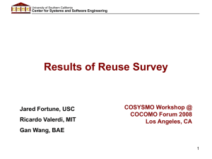 Results of Reuse Survey Jared Fortune, USC Ricardo Valerdi, MIT Gan Wang, BAE