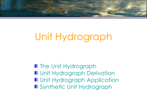 Unit Hydrograph The Unit Hydrograph Unit Hydrograph Derivation Unit Hydrograph Application