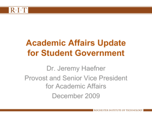 Academic Affairs Update for Student Government