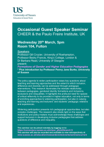Occasional Guest Speaker Seminar  CHEER &amp; the Paulo Freire Institute, UK