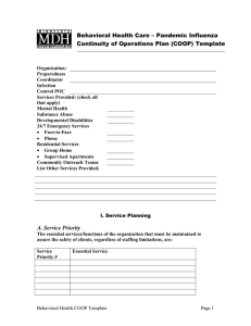 Behavioral Health Care - Pandemic Influenza Continuity of Operations Plan (COOP) Template (Word: 137KB/8 pages)