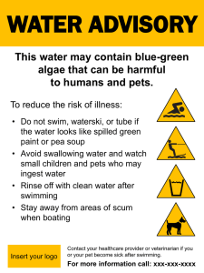 WATER ADVISORY This water may contain blue-green algae that can be harmful