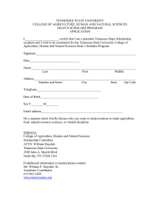 TENNESSEE STATE UNIVERSITY COLLEGE OF AGRICULTURE, HUMAN AND NATURAL SCIENCES APPLICATION