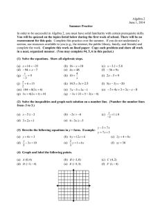 Algebra 2 summerpacket2014