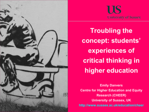 Troubling the concept: Students' experiences of critical thinking in higher education [PPTX 1.24MB]