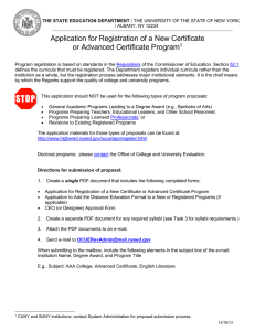 NYSED Application for Registration of a New Certificate or Advanced Certificate