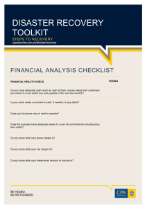 DISASTER RECOVERY TOOLKIT FINANCIAL ANALYSIS CHECKLIST