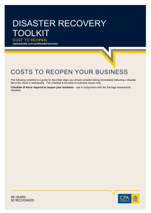 DISASTER RECOVERY TOOLKIT COSTS TO REOPEN YOUR BUSINESS