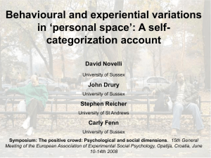 Behavioural and experiential variations in 'personal space': A self-categorization account.