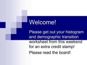 Welcome! Please get out your histogram and demographic transition worksheet from this weekend