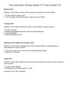 Prep Lesson Plans: Monday, October 13 - Friday, October 17th