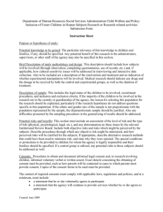 Maryland Department of Human Resources Social Services Administration Child Welfare and Policy: Inclusion of Foster Children in Human Subjects Reseach or Research-related activities Submission Form