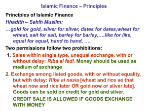 – Principles Islamic Finance Principles of Islamic Finance – Sahih Muslim: