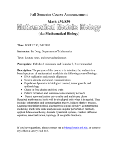 Fall Semester Course Announcement Math 439/839 Mathematical Biology