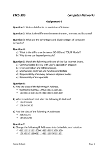 Computer Networks - Assignment I for CSE, T2 Section