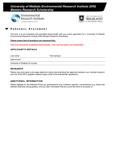 University of Waikato Environmental Research Institute (ERI) Masters Research Scholarship P