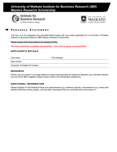 University of Waikato Institute for Business Research (IBR) Masters Research Scholarship P