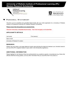 University of Waikato Institute of Professional Learning (IPL) Masters Research Scholarship P