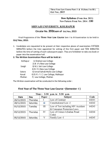 Final Programme of the Three Year Law Course Sem I to III Examination to be held in Oct/ Nov , 2015 .