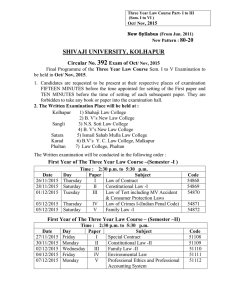 Final Programme of the Three Year Law Course Sem. I to V Examination to be held in Oct/ Nov , 2015