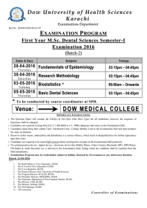 {Examinations Department} EXAMINATION PROGRAM First Year M.Sc. Dental Sciences Semester-I Examination 2016 (Batch-2)