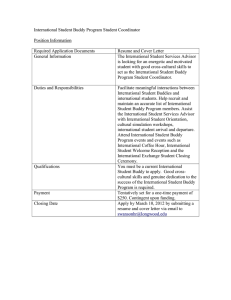 International Student Buddy Program Student Coordinator  Position Information Required Application Documents