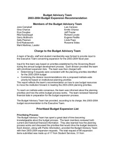 Budget Advisory Team 2003-2004 Budget Expansion Recommendation