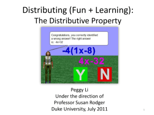 Distributing (Fun + Learning): The Distributive Property Peggy Li Under the direction of