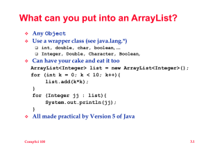 What can you put into an ArrayList? Any Object
