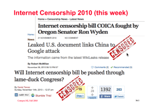 Internet Censorship 2010 (this week) Compsci 82, Fall 2010 16.1