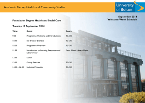 Academic Group Health and Community Studies  September 2014 Welcome Week Schedule