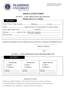 RESIGNATION FORM (Please write in letters)