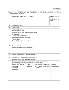 ANNEXURE-I  FORMAT  OF  APPLICATION  FOR  THE ... COMPANY LAW TRIBUNAL
