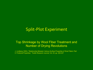 Split-Plot ANOVA -Wool Shrinkage by Treatment and Dry Cycle Revolutions