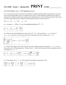 Exam 1 (Partial) Solutions - 2014