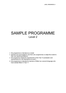 SAMPLE PROGRAMME Level 2