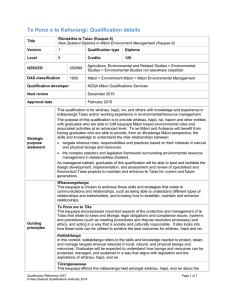 Te Hono o te Kahurangi: Qualification details