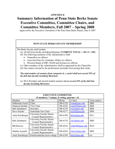 Summary Information of Penn State Berks Senate Executive Committee, Committee Chairs, and Committee Members, Fall 2007 - Spring 2008