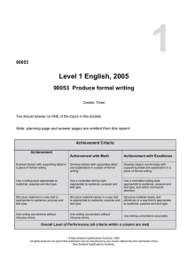 1 Level 1 English, 2005 90053  Produce formal writing 90053