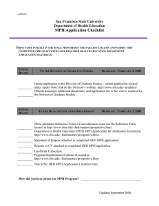 MPH Application Checklist San Francisco State University Department of Health Education
