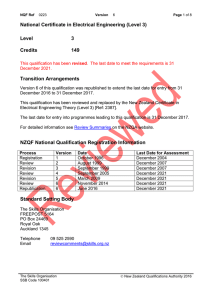 National Certificate in Electrical Engineering (Level 3) Level 3 Credits