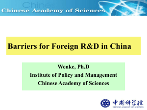 Barriers for Foreign R D in China: Evidence from Foreign R D Investment in China