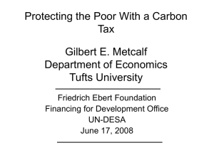 Gilbert E. Metcalf is a Professor of Economics at Tufts University, where he recently served as the chair of the Department of Economics. Mr. Metcalf is also a Research Associate at the National Bureau of Economic Research, has taught at Princeton University and the Kennedy School of Government at Harvard University and has served as a Visiting Scholar at MIT. He has served as a consultant to various organizations including the Chinese Ministry of Finance, the U.S. Department of the Treasury and Argonne National Laboratory. Mr. Metcalf s primary research area is applied Public Finance with particular interests in taxation and investment, tax incidence, energy and environmental economics. He has published papers in numerous academic journals, has edited two books, and has contributed chapters to several books on tax policy. Mr. Metcalf received a B.A. in Mathematics from Amherst College and a Ph.D. in Economics from Harvard University.