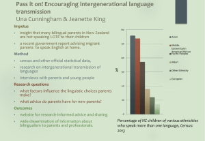 Pass it on! Encouraging intergenerational language transmission Una Cunningham &amp; Jeanette King