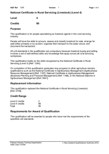 National Certificate in Rural Servicing (Livestock) (Level 4) Level 4 Credits